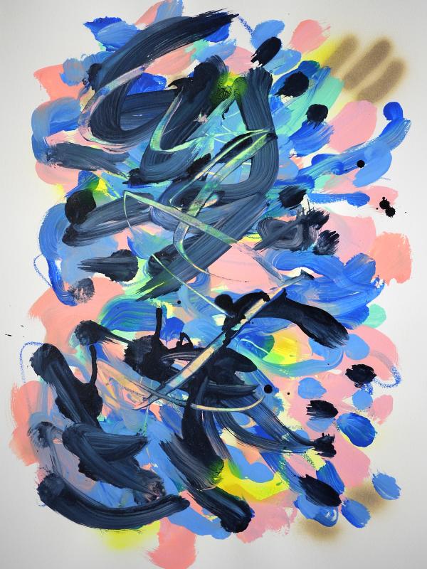 FLORAL, Acrylique sur papier, 46/61 cm, Disponible