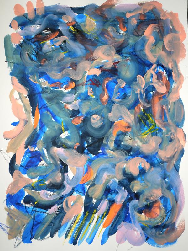 LE GESTE BLEU 1, Acrylique sur papier, 46/61 cm, Disponible