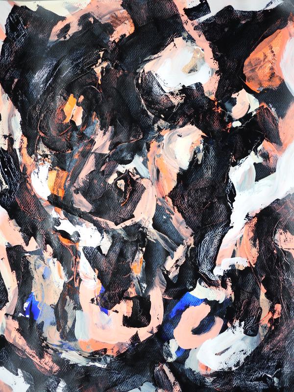 NOIR ORANGE BLEU, Acrylique sur papier, 50/65 cm, Disponible